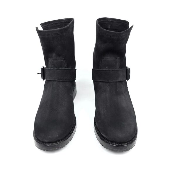 Frye Boots Natalie Short Engineer Boot Black Nubuck Leather Ankle Riding Booties - Picture 3 of 11